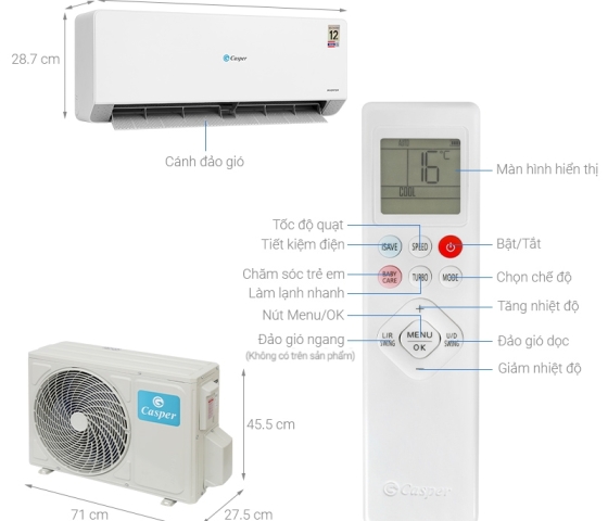 Máy lạnh Casper 1hp inverter JC09IU36A model 2025