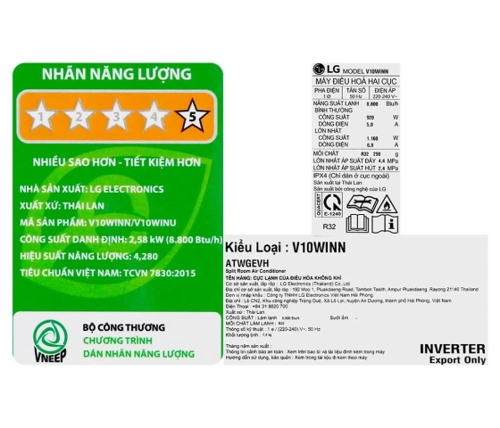 Máy lạnh LG 1hp inverter V10WIN1 model 2024 